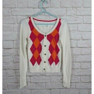 💰3/$25 Aeropostale Sweater Cardigan Argyle Pattern Preppy Button-Up LS S